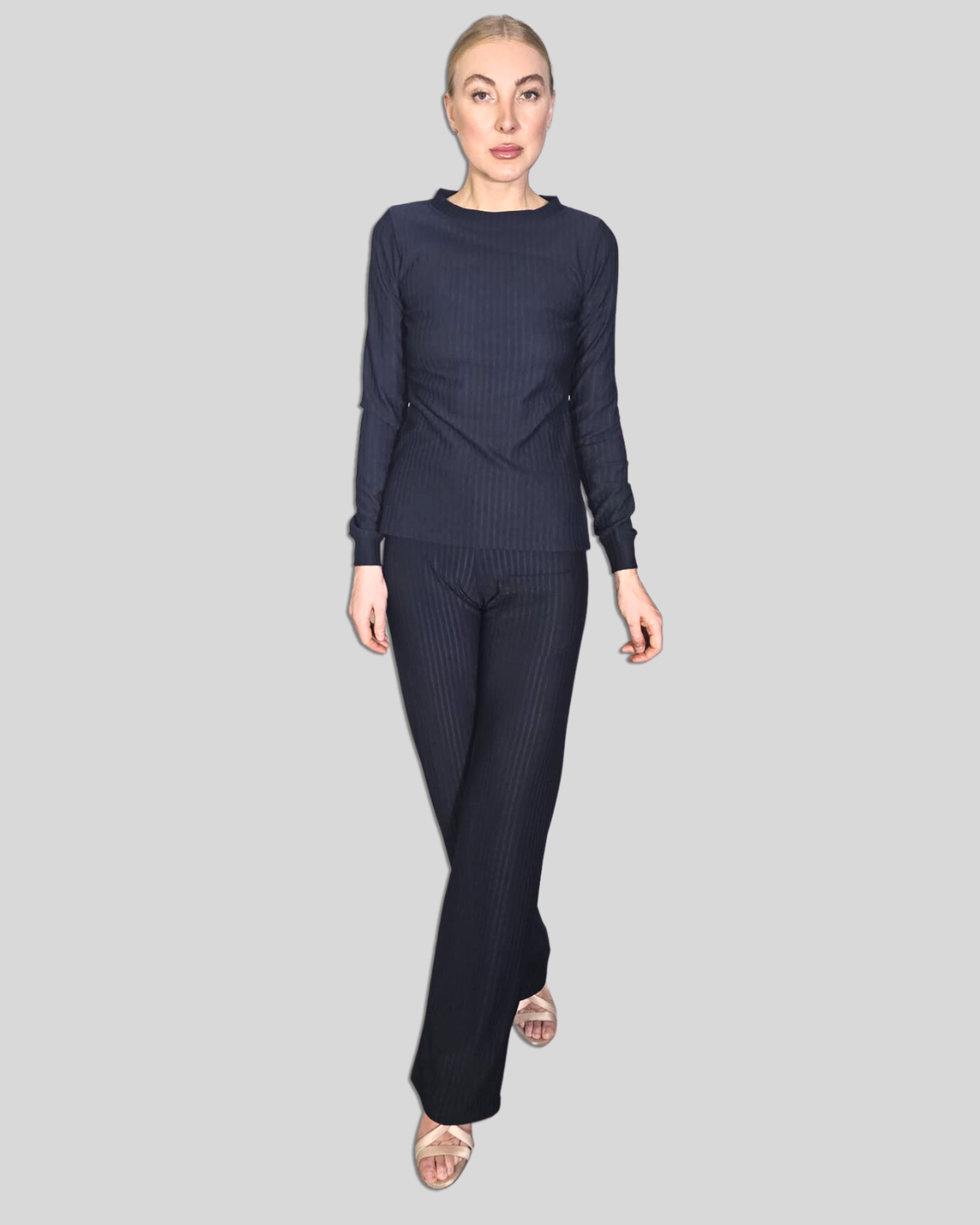 Delia Navy Blue Tall Ribbed Knit Pant Set