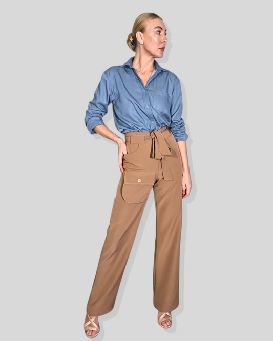 Maddie Tall Tan Wide Leg Pant
