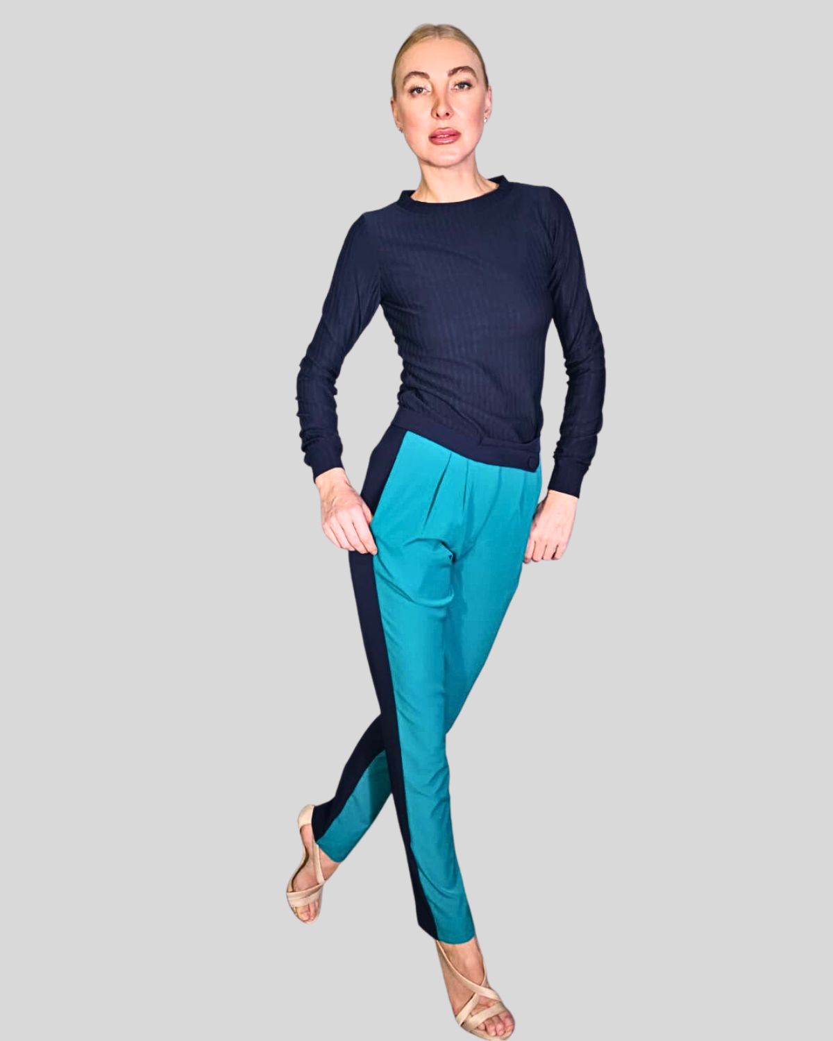 Two Tone Teal and Dark Blue Slim Fit Tall Pants