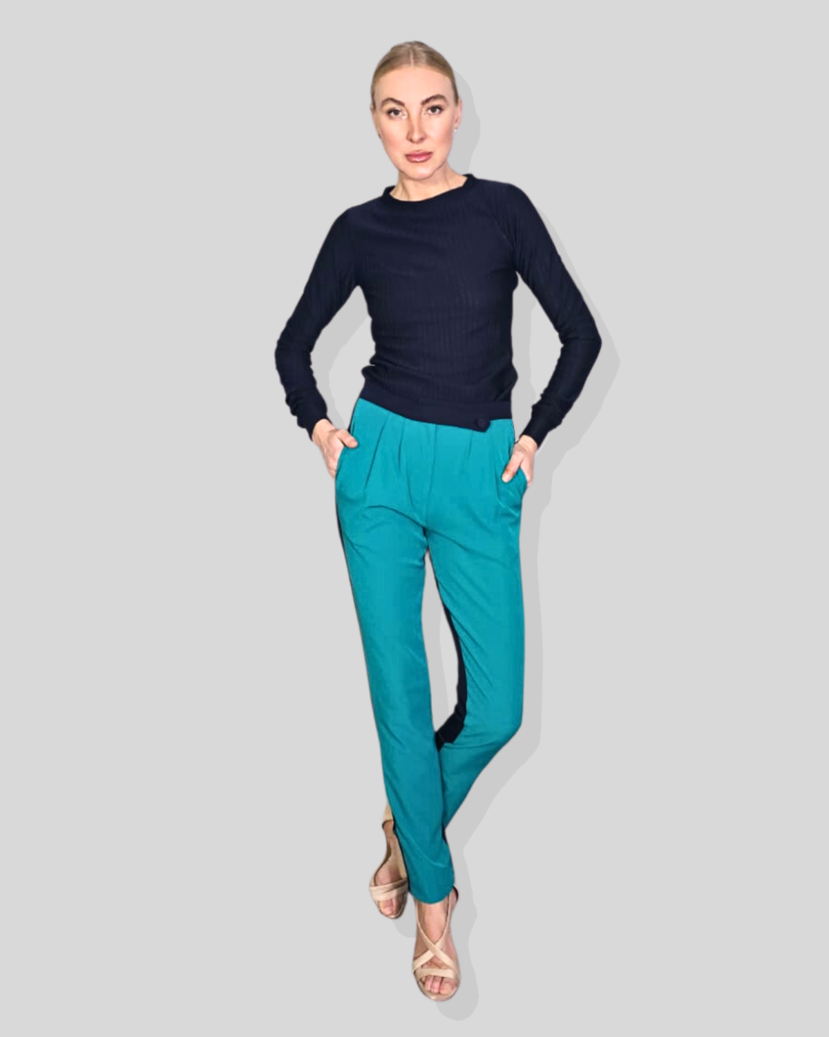 Two Tone Teal and Dark Blue Slim Fit Tall Pants