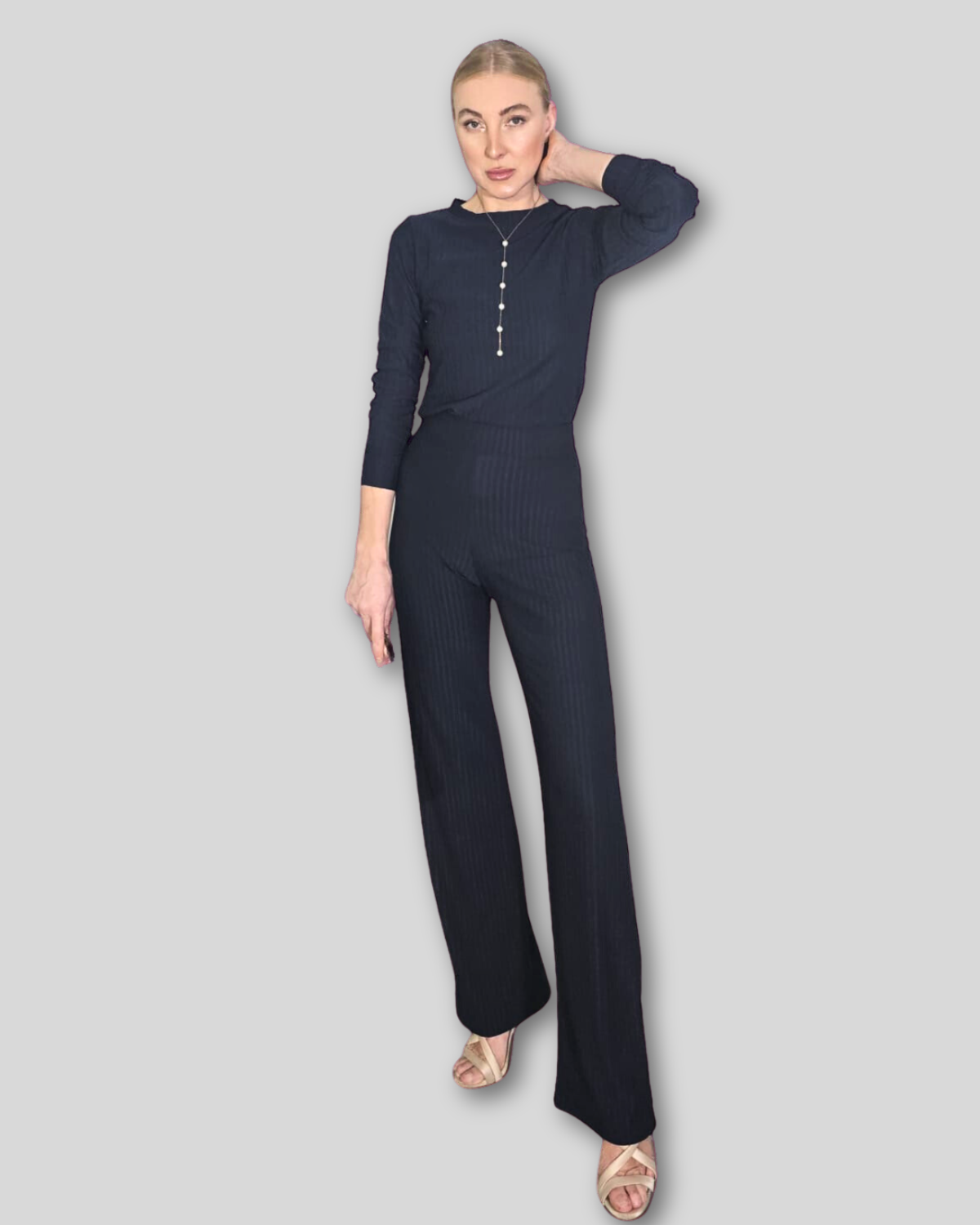 Delia Navy Blue Tall Ribbed Knit Pant Set