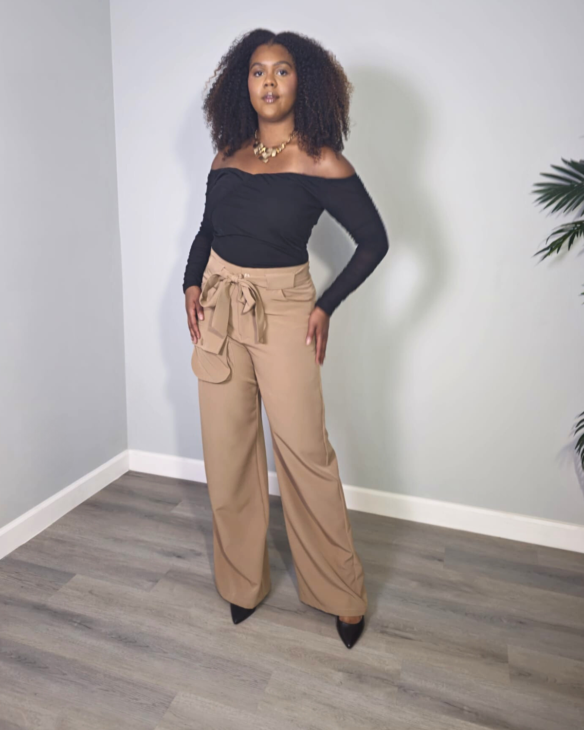 Maddie Tall Tan Wide Leg Pant