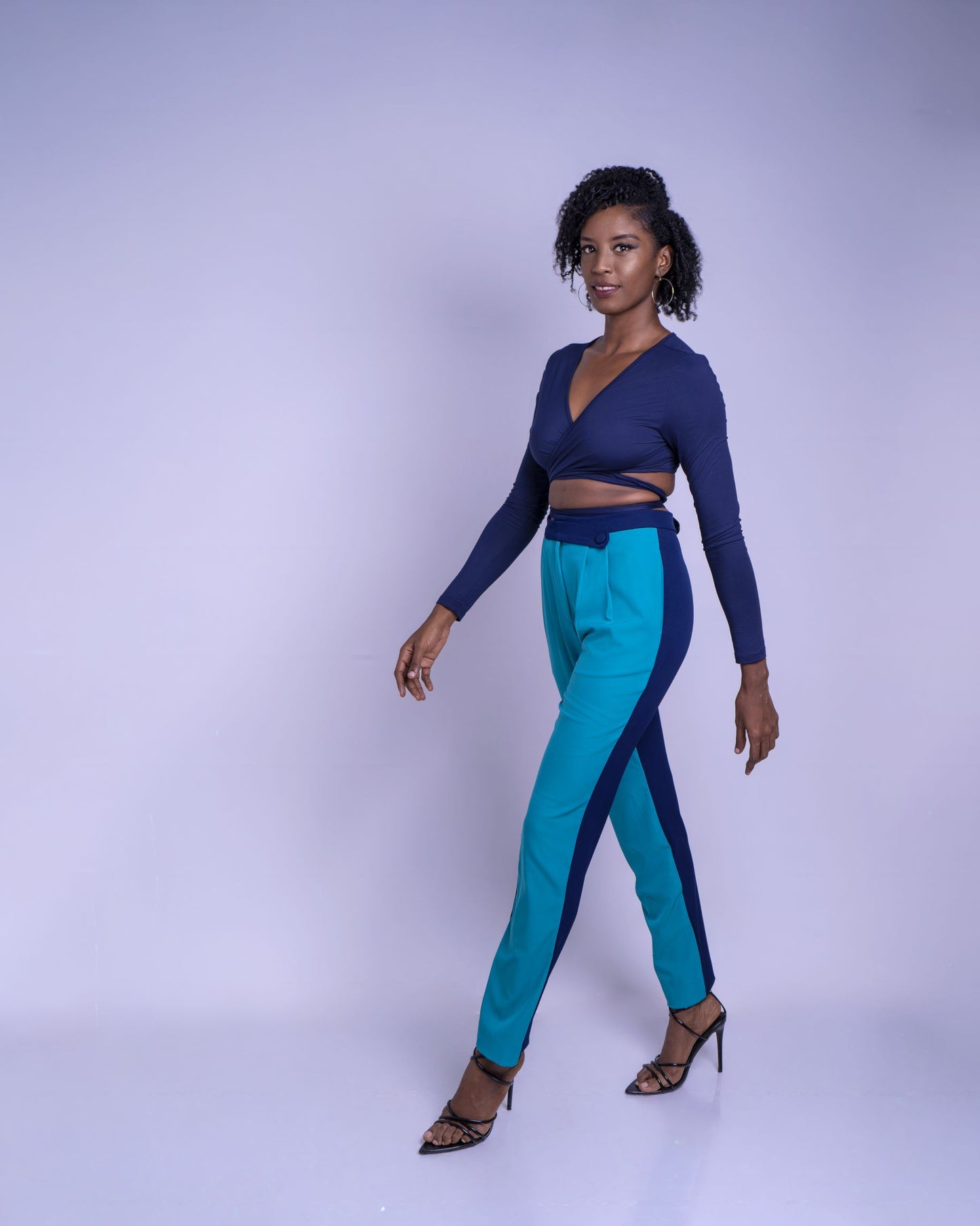 Two Tone Teal and Dark Blue Slim Fit Tall Pants