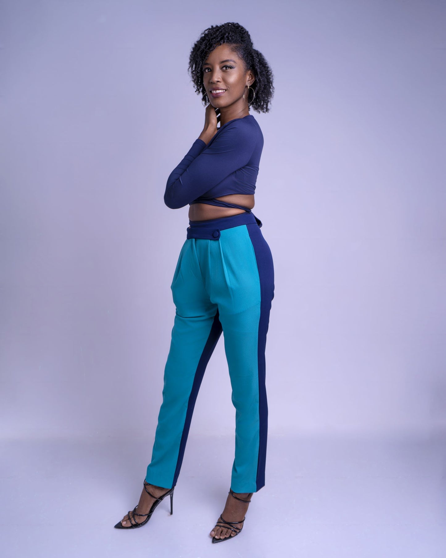 Two Tone Teal and Dark Blue Slim Fit Tall Pants