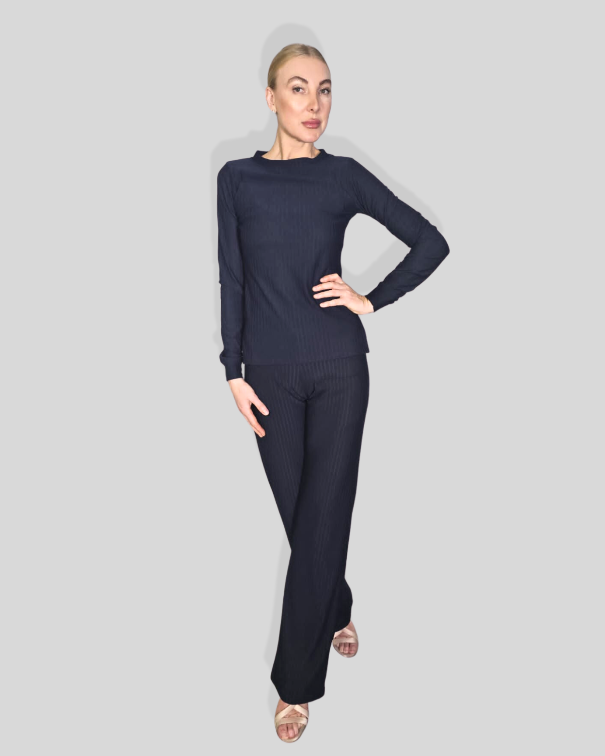 Delia Navy Blue Tall Ribbed Knit Pant Set