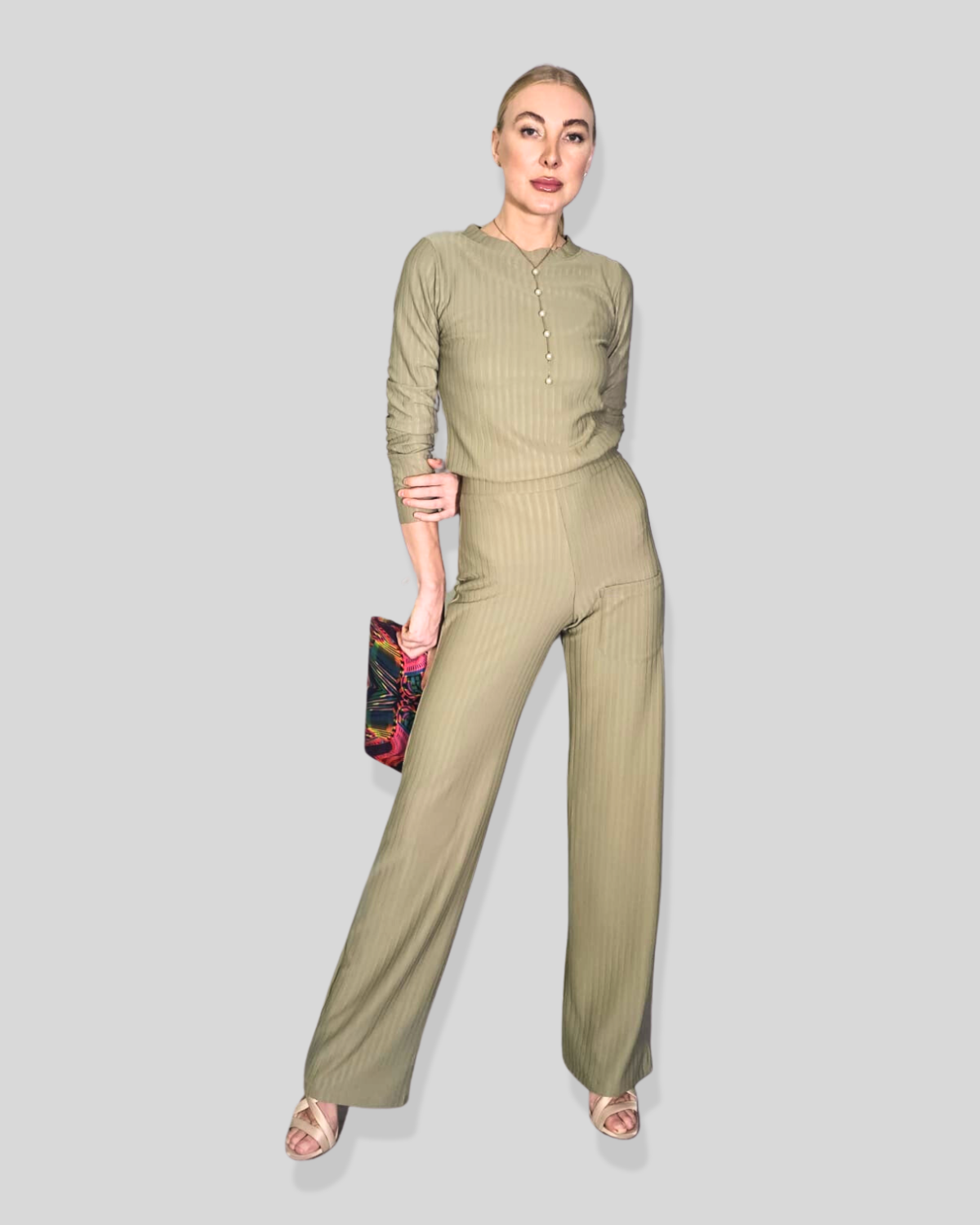 Delia Olive Green Tall Ribbed Knit Pant Set