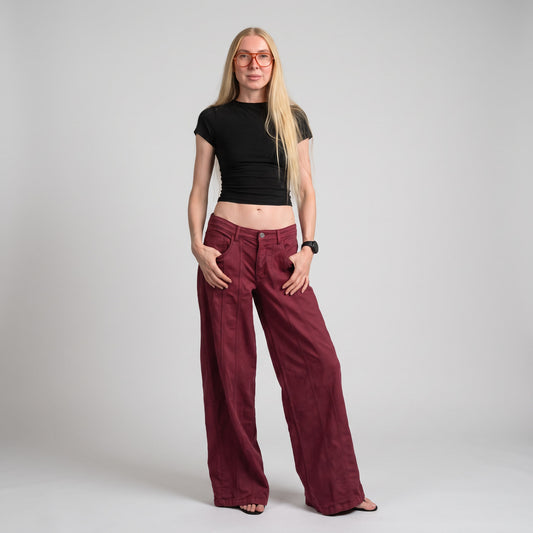 The Avery Wine Super Wide Leg Jeans - Limited Sample Sale